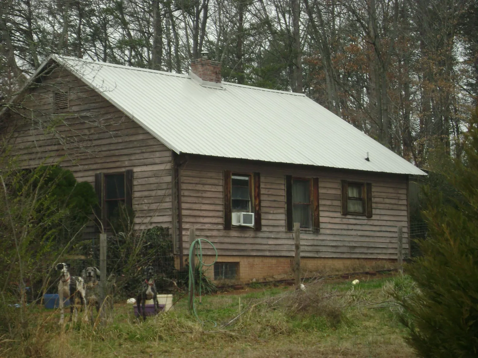 White metal roof on an old wood sided farmhouse, from a Asphalt Shingle Roof Repair job in Stockton